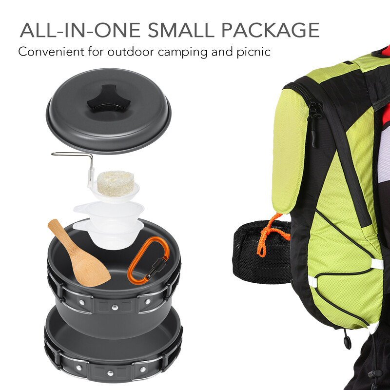 Tomshoo 10 vnt. stovyklavimo virtuvės reikmenys, netvarkos rinkinys.