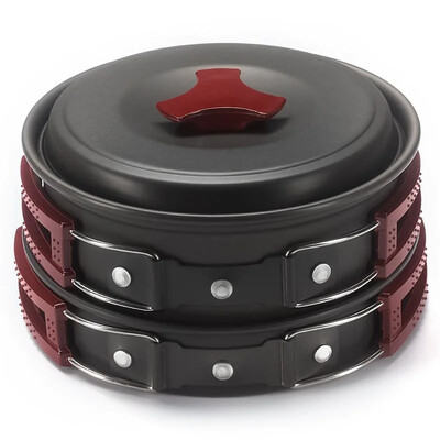 Sada kempingového riadu, prenosné kempingové hrnce, riad na varenie v prírode, turistika, piknik, vyprážanie, grilovanie, turistika, turistika, turistika, cestovanie, Bulin vybavenie