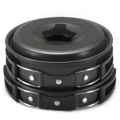 Sada kempingového riadu, prenosné kempingové hrnce, riad na varenie v prírode, turistika, piknik, vyprážanie, grilovanie, turistika, turistika, turistika, cestovanie, Bulin vybavenie