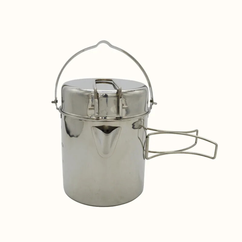 Nerūdijančio plieno virdulys Nešiojamas lauko stovyklavimo puodas su sulankstoma rankena, turintis kuprinę žygiams iškylai stovyklavimo virdulys