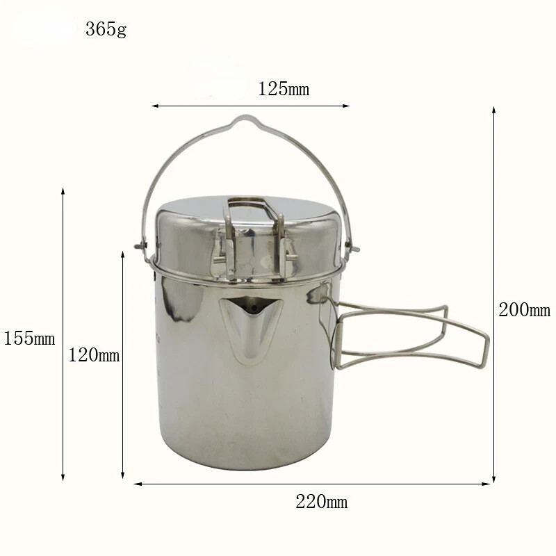 Nerūdijančio plieno virdulys Nešiojamas lauko stovyklavimo puodas su sulankstoma rankena, turintis kuprinę žygiams iškylai stovyklavimo virdulys