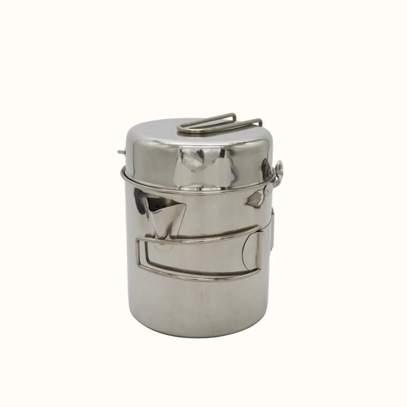 Nerūdijančio plieno virdulys Nešiojamas lauko stovyklavimo puodas su sulankstoma rankena, turintis kuprinę žygiams iškylai stovyklavimo virdulys