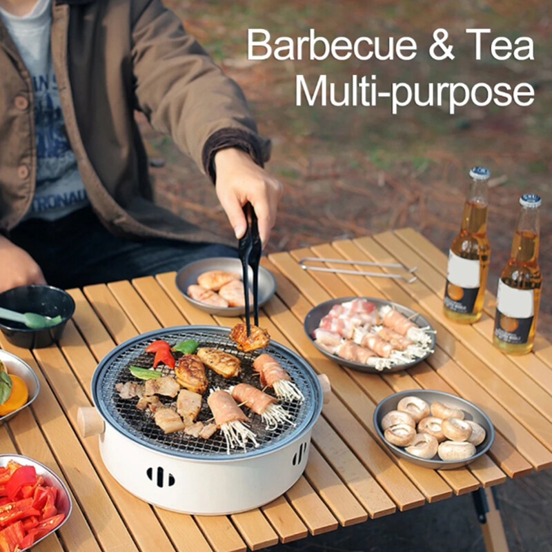Gril na drevené uhlie, domáci prenosný gril na drevené uhlie s grilom, okrúhly nepriľnavý gril, multifunkčný sporák na grilovanie v prírode