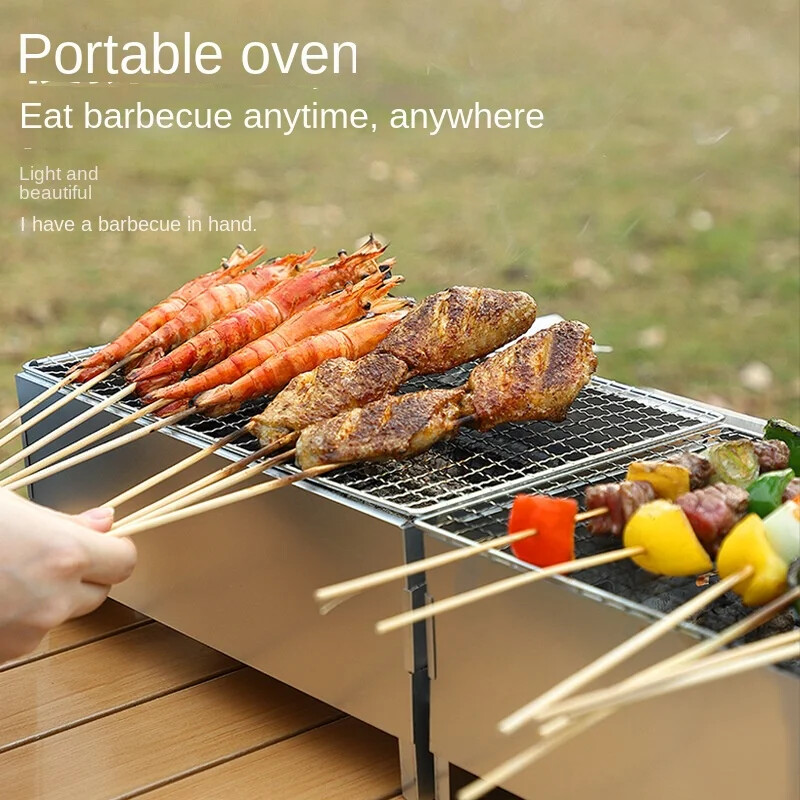 Nešiojama kepsninė su anglimi nerūdijančio plieno mažas mini kepsninės įrankių rinkinys lauke Gaminimas stovyklavietėje iškyla Nešiojama kepsninė