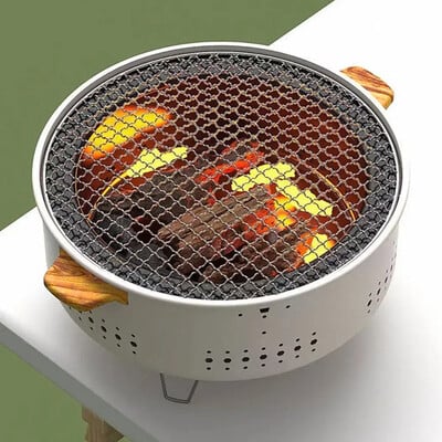 Nešiojama kepsninė korėjietiška anglis krosnelė iš nerūdijančio plieno suskaidyta BBQ krosnelė, apvali, neprideganti kepsninė lauko stovyklavimui