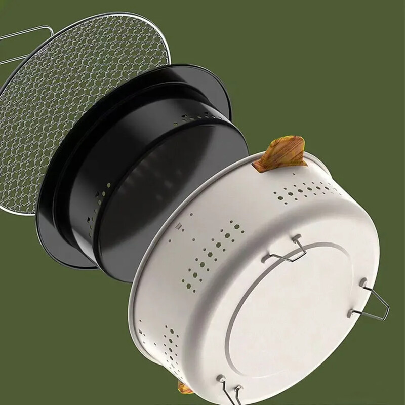Nešiojama kepsninė korėjietiška anglis krosnelė iš nerūdijančio plieno suskaidyta BBQ krosnelė, apvali, neprideganti kepsninė lauko stovyklavimui