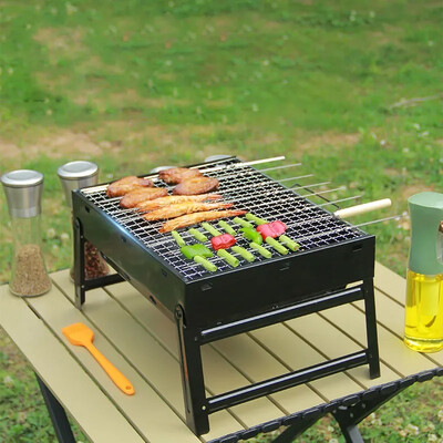 Új hordozható grill BBQ faszén grill mini grill rozsdamentes acél szerszámkészlet kültéri főzés kemping piknik strand kemping grill