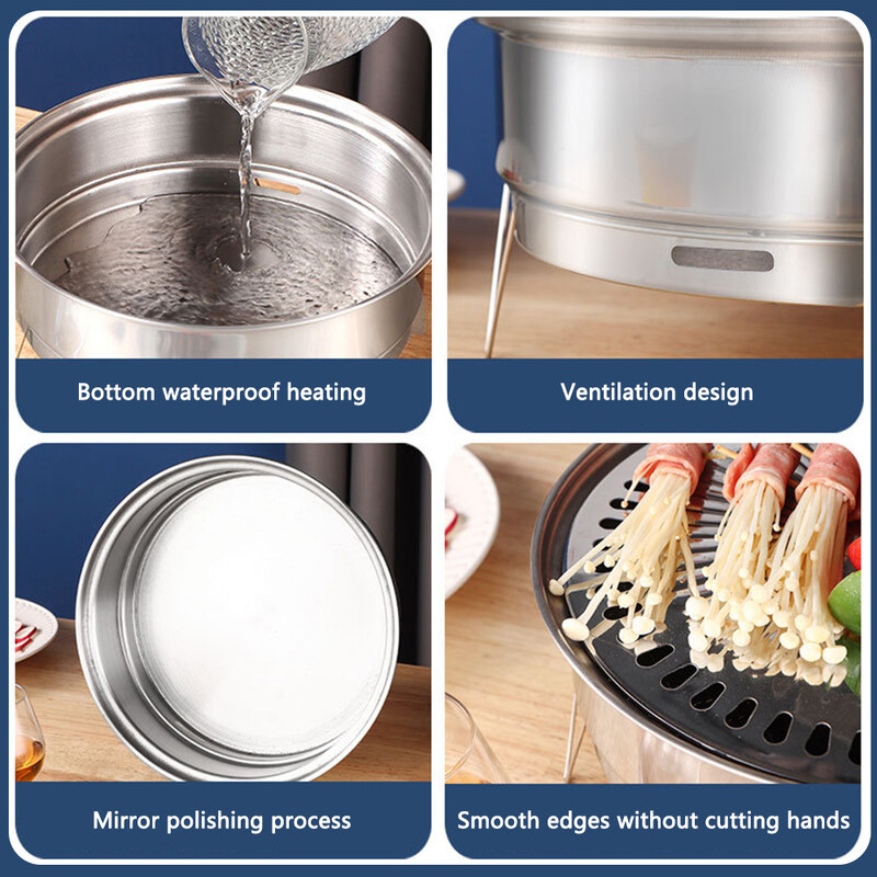 Vonkajší okrúhly gril na drevené uhlie z nehrdzavejúcej ocele, prenosný odnímateľný kórejský gril na kempovanie, piknik, vonkajšiu domácu kuchyňu