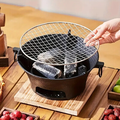 Malmist Hibachi Grill ümmargune Väike kaasaskantav Korea stiilis söegrill välitingimustes lauatel telkimiseks grillimiseks Tee keetmine