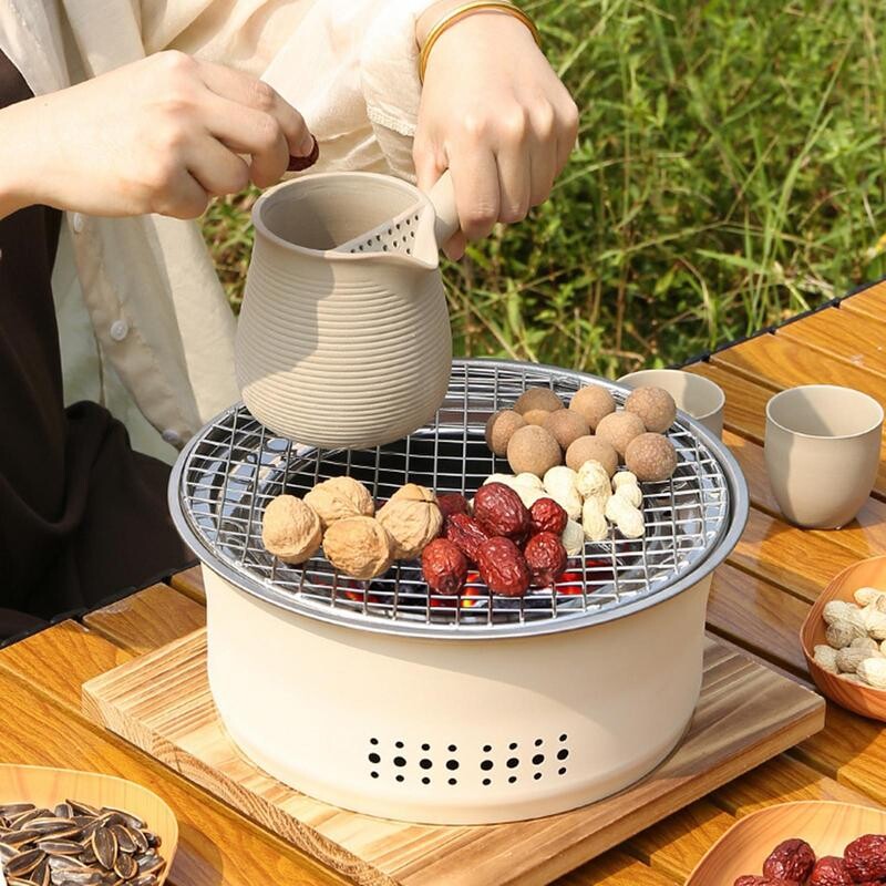 Korejas stila BBQ grils Pārnēsājams kokogļu grils kempinga piknikam Nerūsējošā tērauda mazs grila grila deglis kempinga malkas plīts