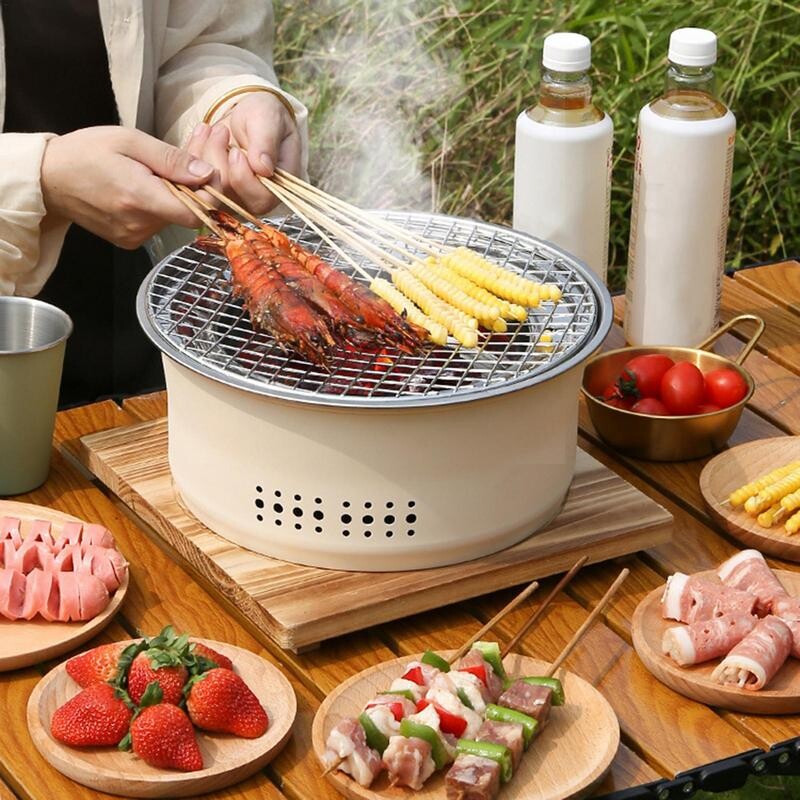 Korejas stila BBQ grils Pārnēsājams kokogļu grils kempinga piknikam Nerūsējošā tērauda mazs grila grila deglis kempinga malkas plīts