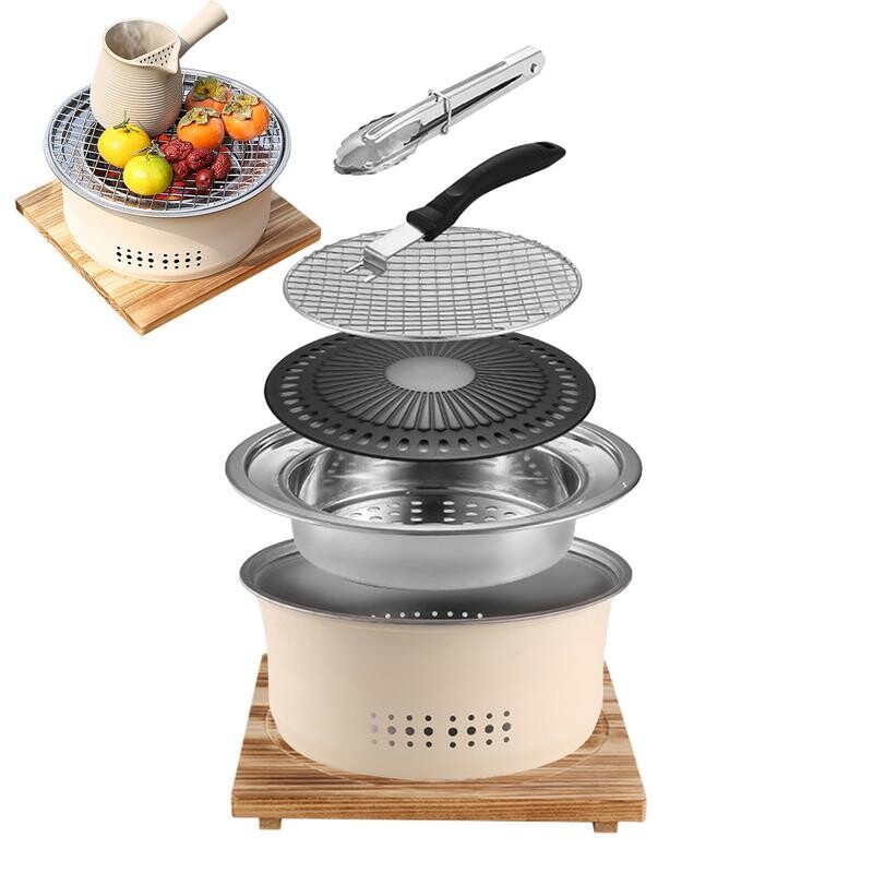 Korejas stila BBQ grils Pārnēsājams kokogļu grils kempinga piknikam Nerūsējošā tērauda mazs grila grila deglis kempinga malkas plīts