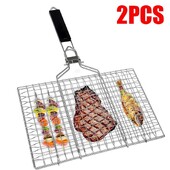 Összecsukható grillkosár Hordozható rozsdamentes acél BBQ grillsütő kosár kivehető fogantyúval Steak halkosár JT59