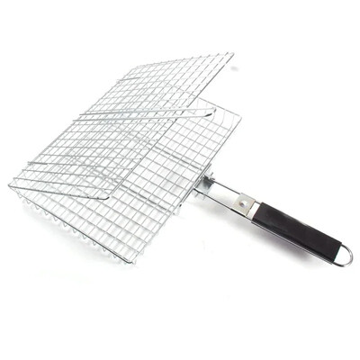 Összecsukható grillkosár Hordozható rozsdamentes acél BBQ grillsütő kosár kivehető fogantyúval Steak halkosár JT59