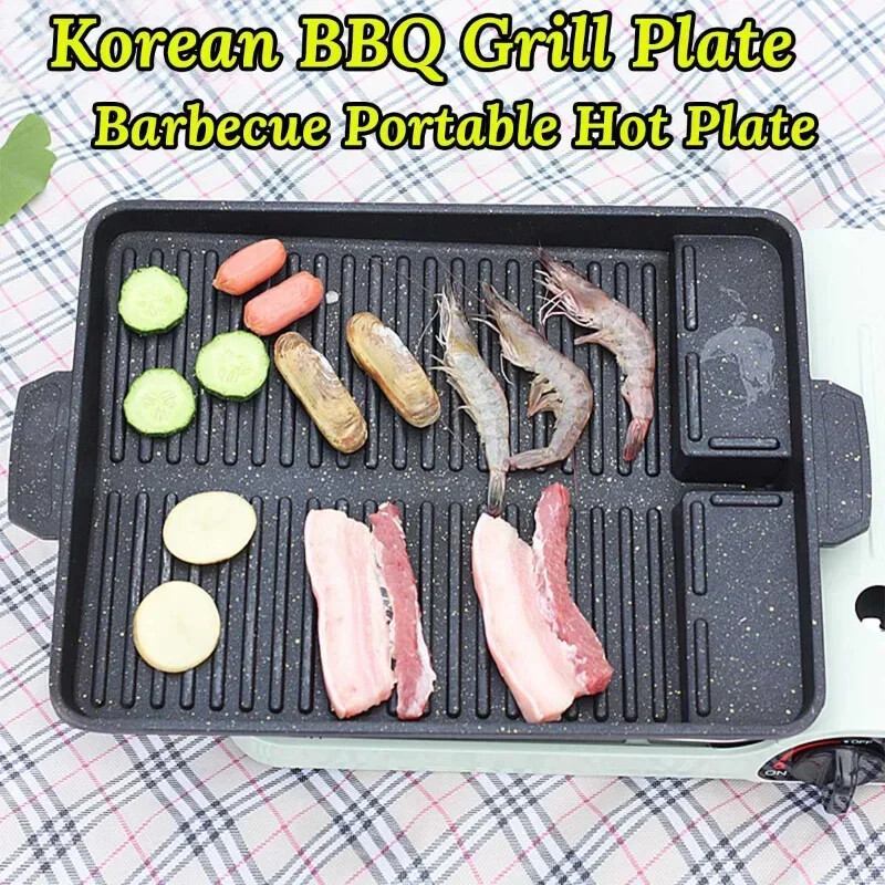 BBQ grila pannas šķīvis 32 x 26 cm pārnēsājams, nepiedegošs pārklājums, butāna gāzes plīts plīts plīts taisnstūra korejiešu bārbekjū šķīvis