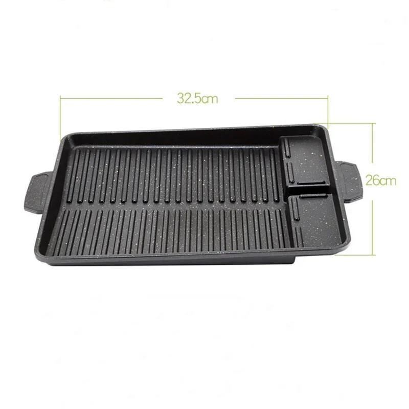 BBQ grila pannas šķīvis 32 x 26 cm pārnēsājams, nepiedegošs pārklājums, butāna gāzes plīts plīts plīts taisnstūra korejiešu bārbekjū šķīvis