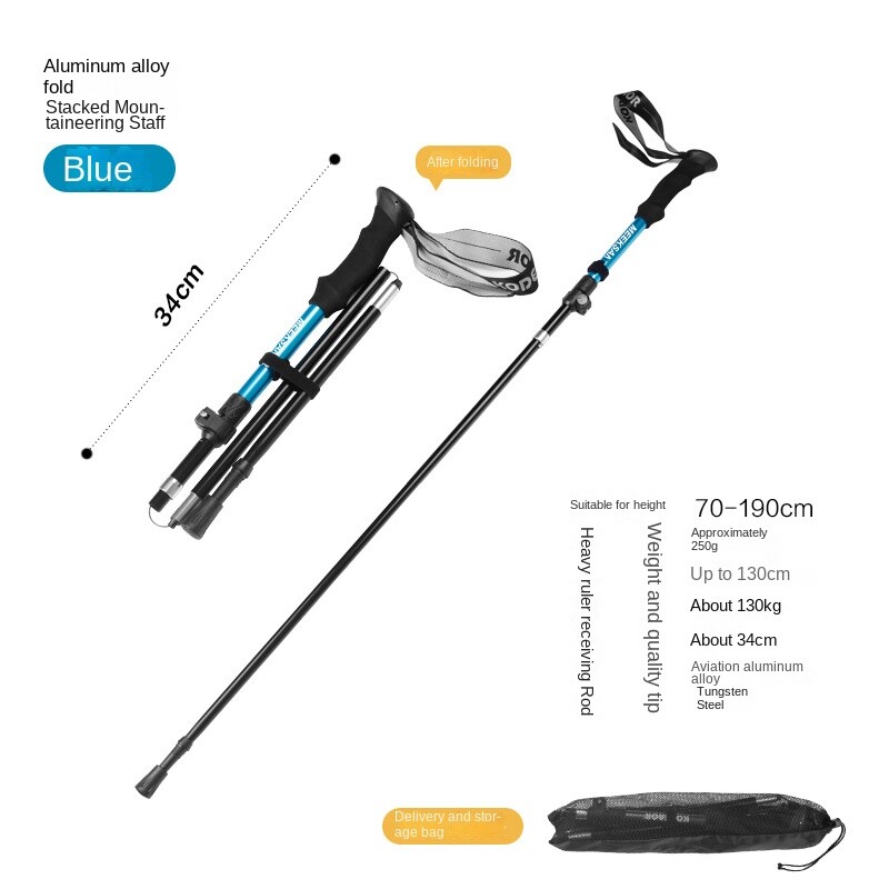 Skladacia turistická palica, ultraľahká turistická palica, lezecká barla z hliníkovej zliatiny, profesionálne outdoorové vybavenie pre mužov a ženy