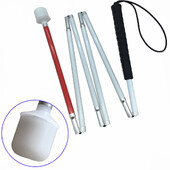 125cm-155cm, alumīnija mobilitāte salokāma balta spieķi ar melnu rokturi aklajiem (nolaižas 6 sekcijas)