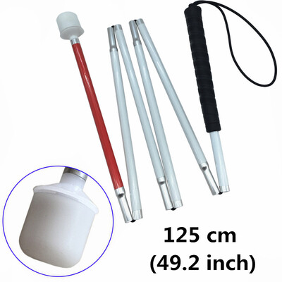 125cm-155cm, alumīnija mobilitāte salokāma balta spieķi ar melnu rokturi aklajiem (nolaižas 6 sekcijas)