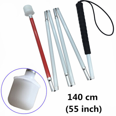 125cm-155cm, alumīnija mobilitāte salokāma balta spieķi ar melnu rokturi aklajiem (nolaižas 6 sekcijas)