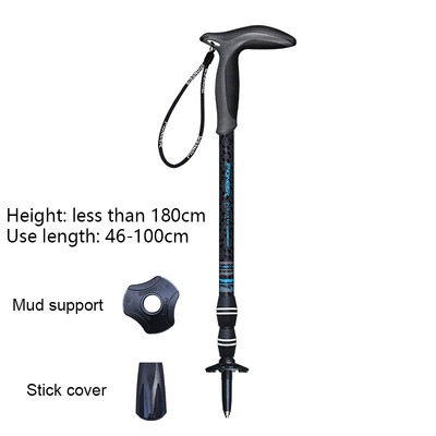 1 vnt. anglies pluošto lazda, 49–100 cm, trumpa teleskopinė vidinė užrakto T formos rankena Laipiojimo į kalnus ramentais lauko žygiai