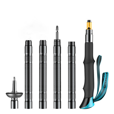 Pārgājienu nūjas daudzfunkcionālas alumīnija spieķi Jaunas saliekamas āra kempinga pārgājienu nūjas, regulējamas īpaši vieglas Alpenstock