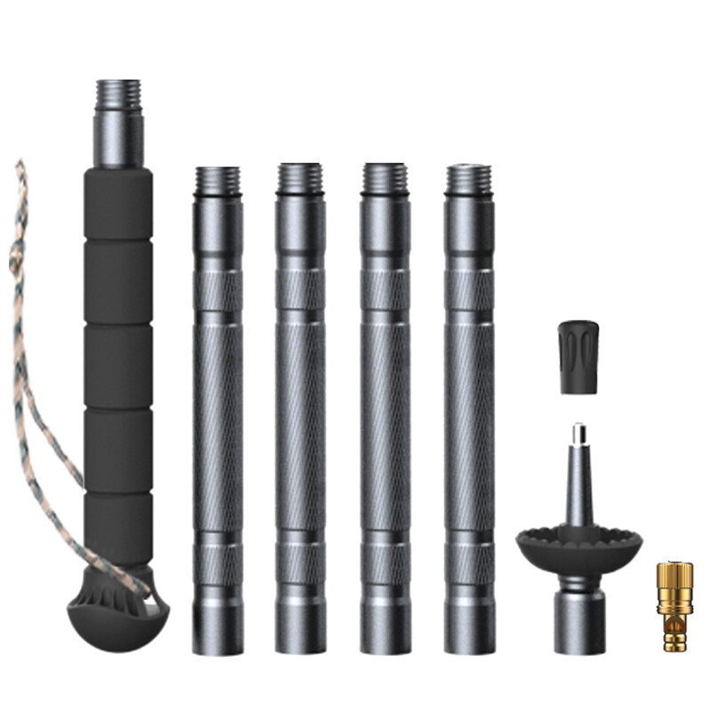 Pārgājienu nūjas daudzfunkcionālas alumīnija spieķi Jaunas saliekamas āra kempinga pārgājienu nūjas, regulējamas īpaši vieglas Alpenstock