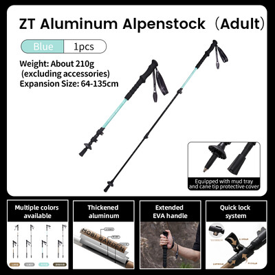 MOBI GARDEN Alpenstock hliníkové ultra ľahké pre deti a dospelých outdoorové kempovanie, batôžkárčenie, teleskopické horolezecké palice 1 ks