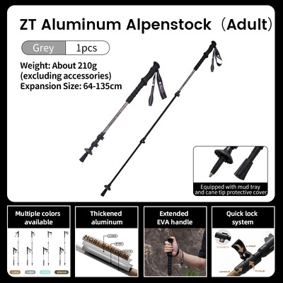 MOBI GARDEN Alpenstock hliníkové ultra ľahké pre deti a dospelých outdoorové kempovanie, batôžkárčenie, teleskopické horolezecké palice 1 ks