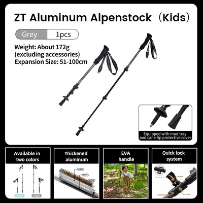 MOBI GARDEN Alpenstock hliníkové ultra ľahké pre deti a dospelých outdoorové kempovanie, batôžkárčenie, teleskopické horolezecké palice 1 ks