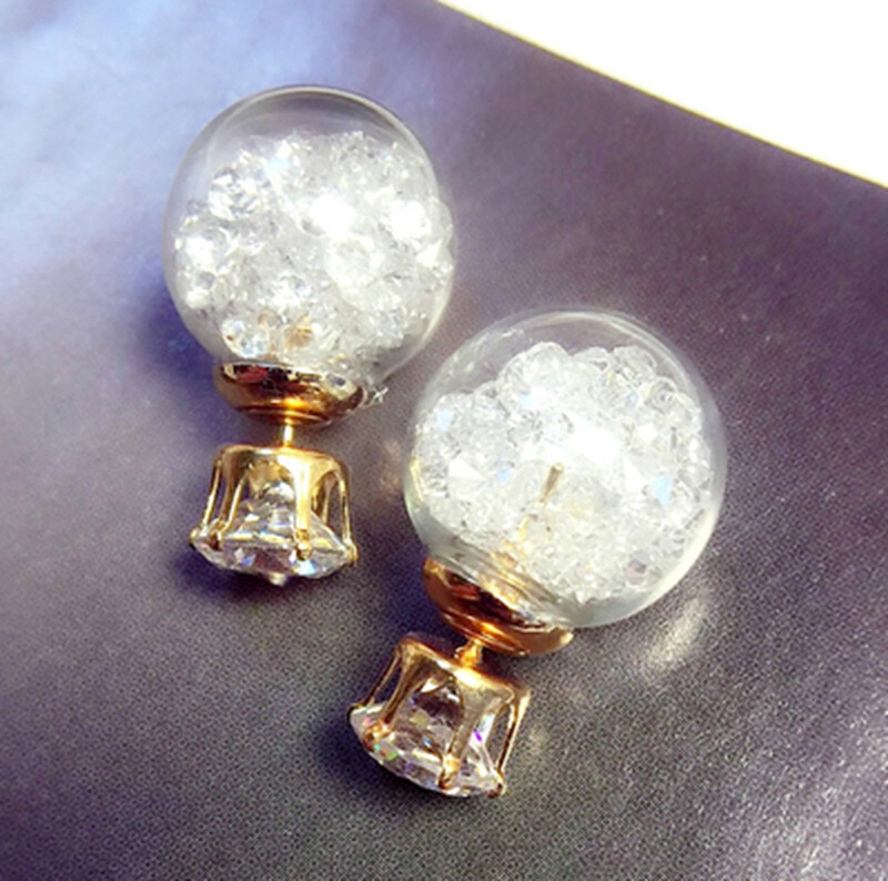 Korejski stil Staklene dvostrane naušnice s vještačkim dijamantima Plutajući pijesak Cirkon Naušnice s kristalnom kuglom Hipoalergene ženske naušnice Nakit 