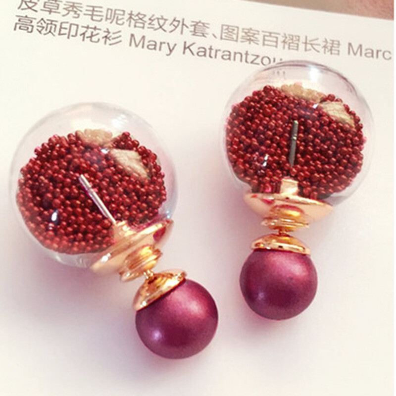 Korejski stil Staklene dvostrane naušnice s vještačkim dijamantima Plutajući pijesak Cirkon Naušnice s kristalnom kuglom Hipoalergene ženske naušnice Nakit 