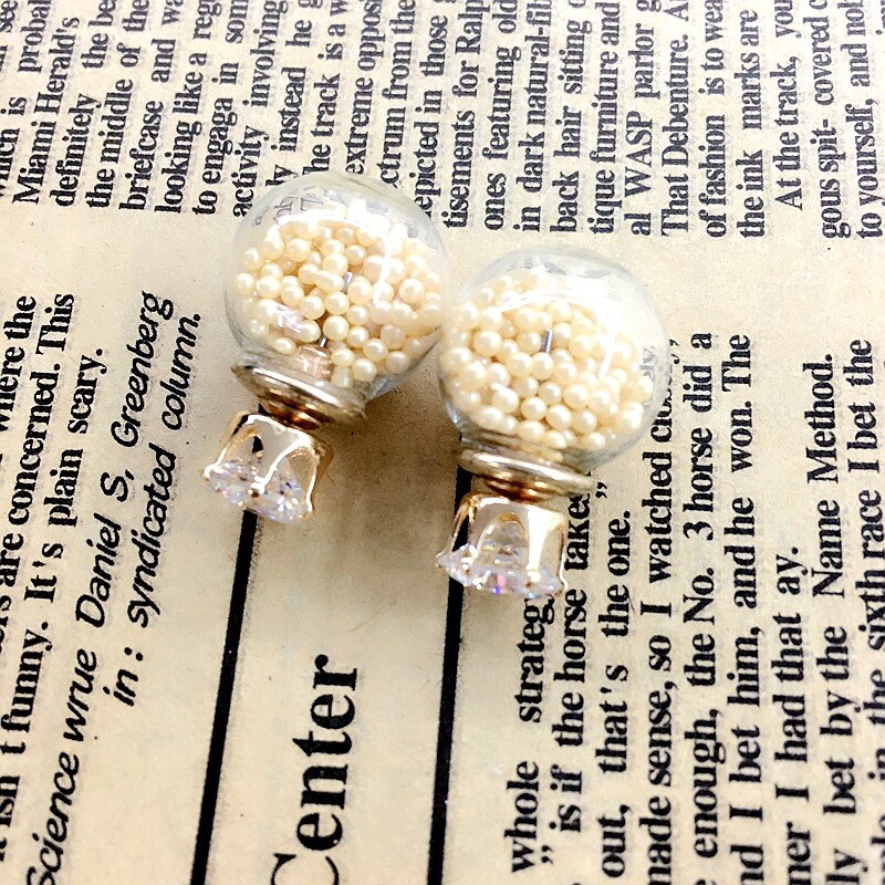 Korejski stil Staklene dvostrane naušnice s vještačkim dijamantima Plutajući pijesak Cirkon Naušnice s kristalnom kuglom Hipoalergene ženske naušnice Nakit 