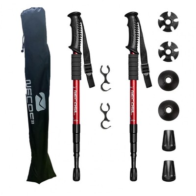 2 vnt. 4 sekcijų vaikščiojimo lazdos tiesios/lenktos rankenos sulankstomos žygio lazdos Sulankstomos vaikščiojimo lazdos šiaurietiško ėjimo lazdos 110 cm