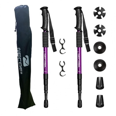 2 vnt. 4 sekcijų vaikščiojimo lazdos tiesios/lenktos rankenos sulankstomos žygio lazdos Sulankstomos vaikščiojimo lazdos šiaurietiško ėjimo lazdos 110 cm