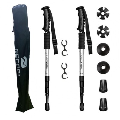 2 vnt. 4 sekcijų vaikščiojimo lazdos tiesios/lenktos rankenos sulankstomos žygio lazdos Sulankstomos vaikščiojimo lazdos šiaurietiško ėjimo lazdos 110 cm