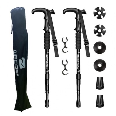 2 vnt. 4 sekcijų vaikščiojimo lazdos tiesios/lenktos rankenos sulankstomos žygio lazdos Sulankstomos vaikščiojimo lazdos šiaurietiško ėjimo lazdos 110 cm