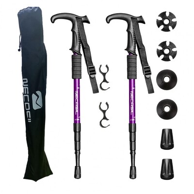 2 vnt. 4 sekcijų vaikščiojimo lazdos tiesios/lenktos rankenos sulankstomos žygio lazdos Sulankstomos vaikščiojimo lazdos šiaurietiško ėjimo lazdos 110 cm