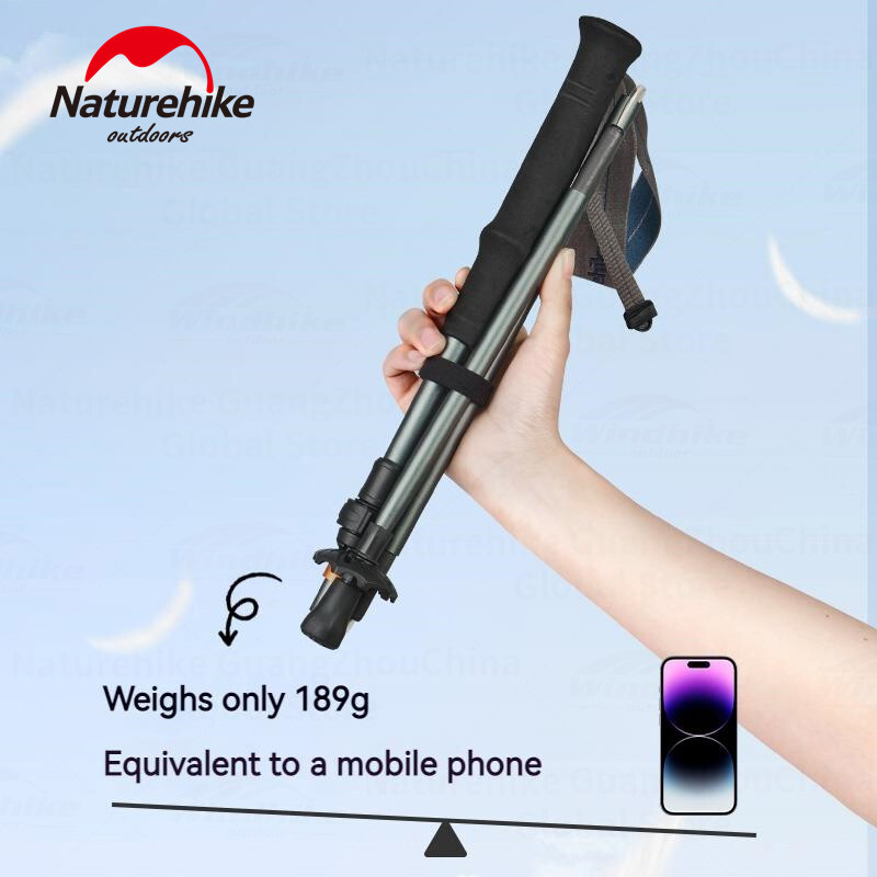 Naturehike Hiking 5 sekcijų stulpas, anglies pluošto aliuminio lydinio sulankstomas teleskopinis ultralengvas laipiojimo lazdas