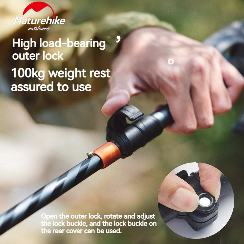 Naturehike Hiking 5 sekcijų stulpas, anglies pluošto aliuminio lydinio sulankstomas teleskopinis ultralengvas laipiojimo lazdas