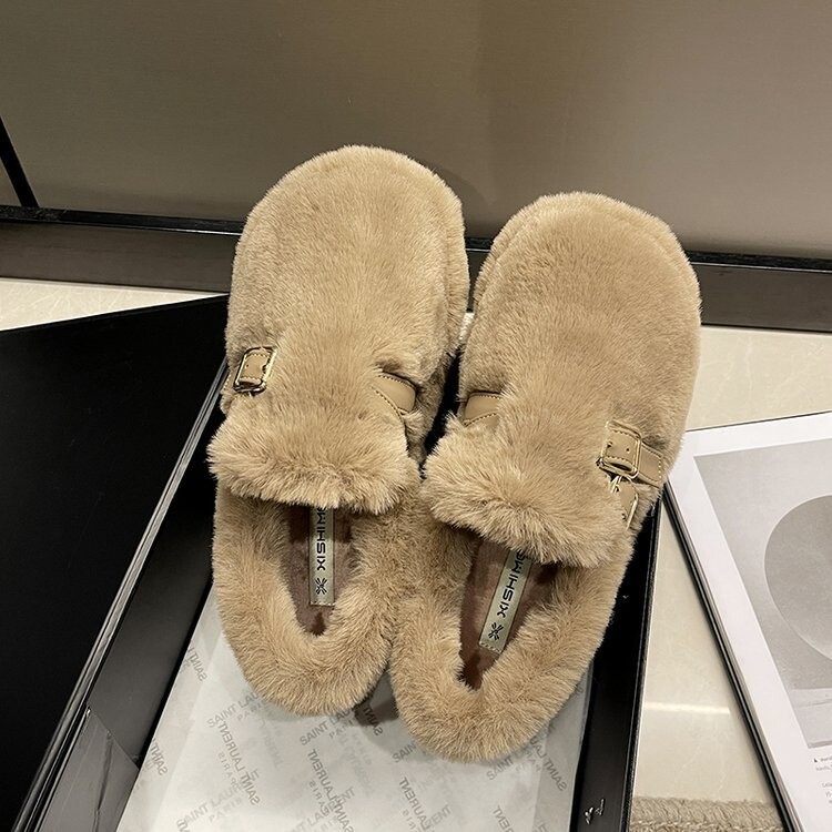 Rudens un ziemas ādas apavi sievietēm, 2024. gada jaunas universālas biezas zoles cepures tipa apavi, interneta slavenības plus samta kokvilnas kurpes