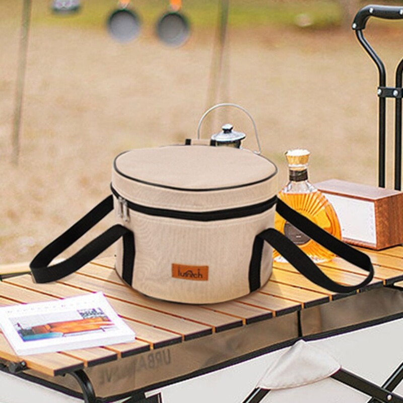 Apvalus kempingo laikymo krepšys Nešiojami virtuvės reikmenys Maisto šviežiai išlaikantis terminis maišelis pietums Vienspalviai sulankstomi statinės izoliuoti maišeliai