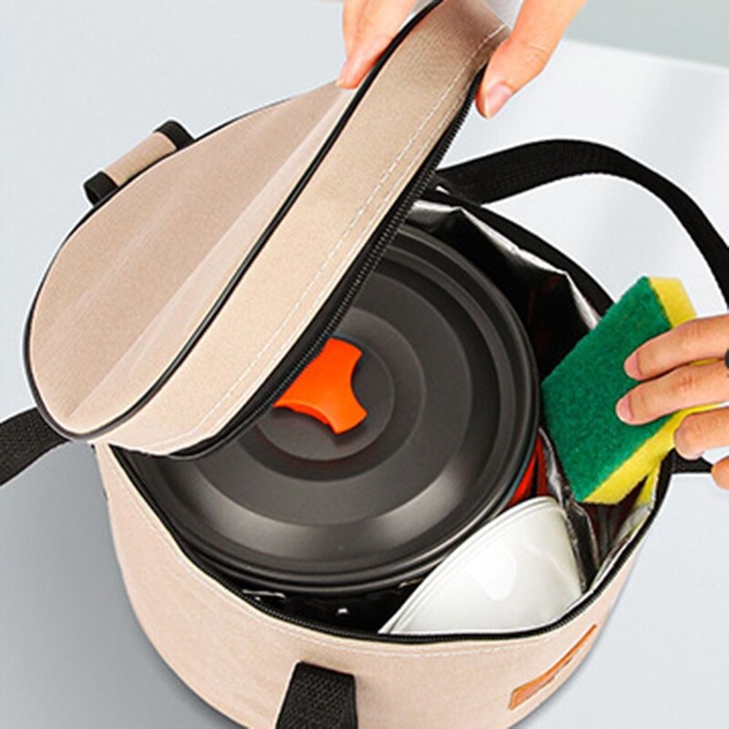 Apvalus kempingo laikymo krepšys Nešiojami virtuvės reikmenys Maisto šviežiai išlaikantis terminis maišelis pietums Vienspalviai sulankstomi statinės izoliuoti maišeliai