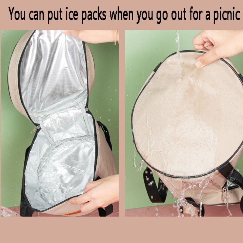 Apvalus kempingo laikymo krepšys Nešiojami virtuvės reikmenys Maisto šviežiai išlaikantis terminis maišelis pietums Vienspalviai sulankstomi statinės izoliuoti maišeliai