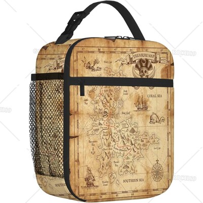 Smėlio spalvos žemėlapio izoliuotas pietų krepšys vyrams/moterims Daugkartiniai ir nešiojami aušintuvai, skirti biuro darbui, pikniko žygių mokyklai