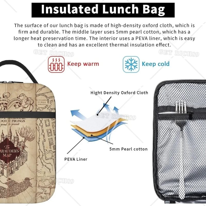 Smėlio spalvos žemėlapio izoliuotas pietų krepšys vyrams/moterims Daugkartiniai ir nešiojami aušintuvai, skirti biuro darbui, pikniko žygių mokyklai