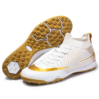 Futbolo batai vyrams Auksiniai, šviesūs, aukšti kulkšnies, vejos futbolo batai vaikams berniukams originalūs neslystantys vidaus treniruočių futbolo sportbačiai