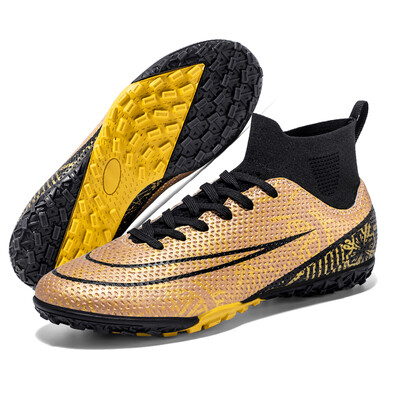 Futbolo batai vyrams Auksiniai, šviesūs, aukšti kulkšnies, vejos futbolo batai vaikams berniukams originalūs neslystantys vidaus treniruočių futbolo sportbačiai