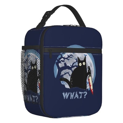 Melna kaķa izolēta pusdienu soma pārnēsājama gadsimta vidus ņau Retro Atomic Kitties termiskais dzesētājs Pusdienu komplekts biroja piknikam