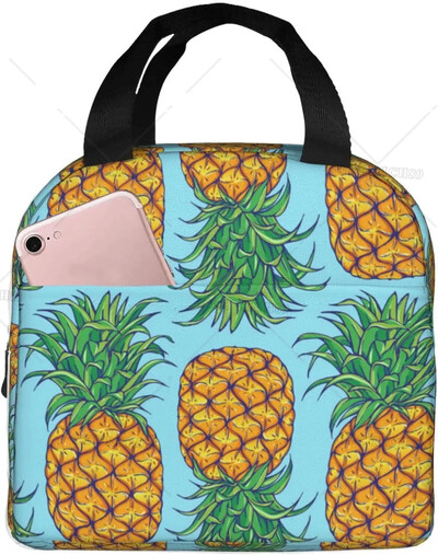 Kreslená melón, čerešňa a ananás, opakovane použiteľná obedárová taška, izolovaná prenosná obedárová krabička, opakovane použiteľné termálne chladiace tašky Bento Tote